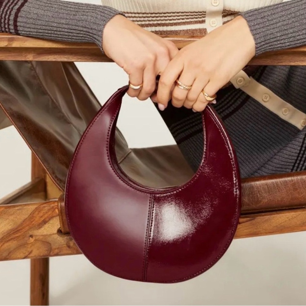 STAUD Moon Mini Split Leather Crossbody Bag Bordeaux - Picture 4 of 17